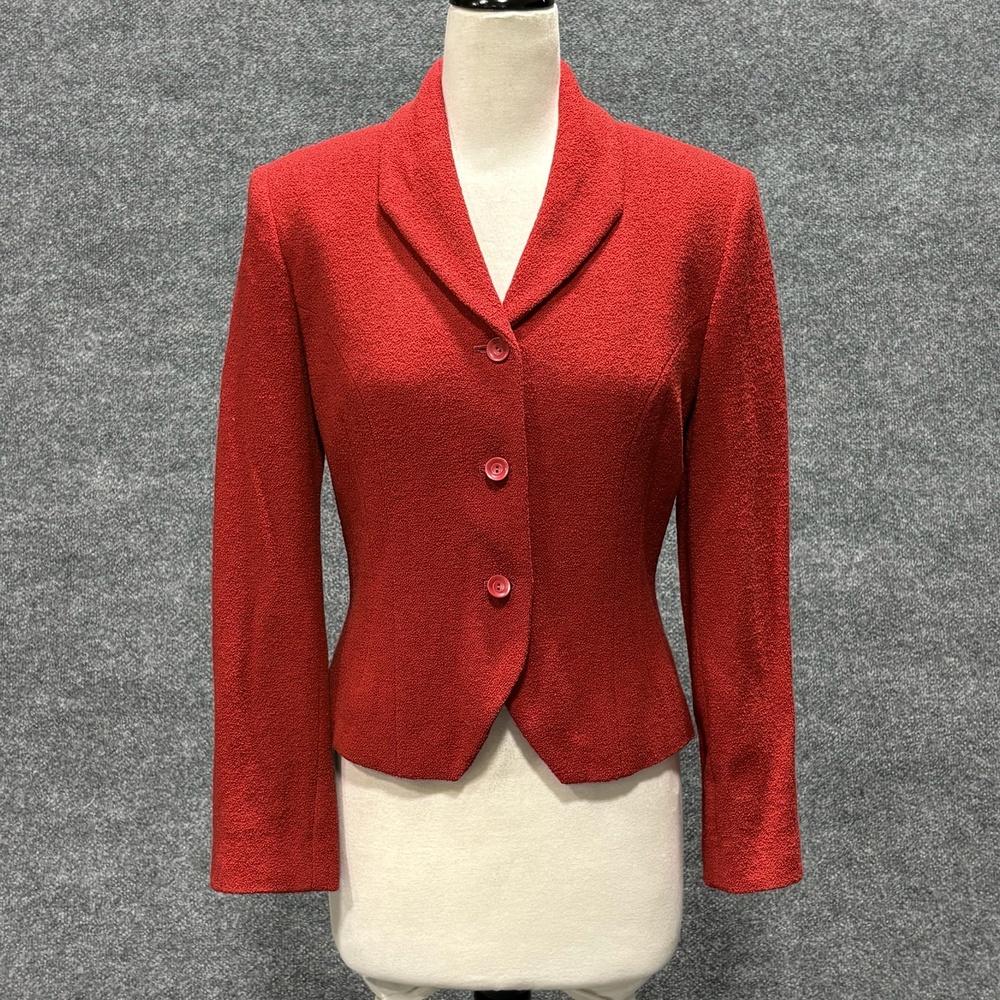 Studio 121 Blazer Womens 6 Red Wool Boucle 3 Button Jacket Japan Lined